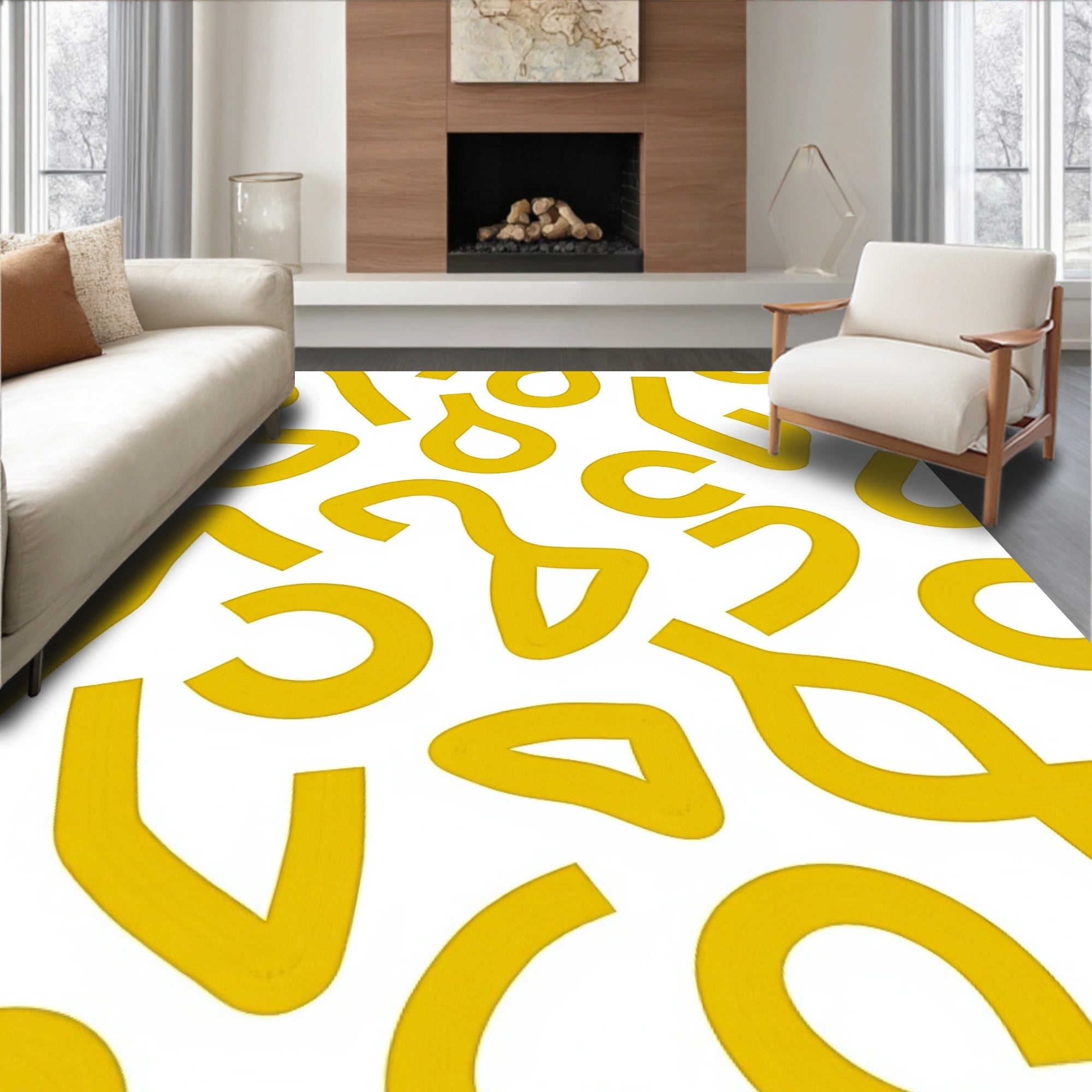 Abstract Yellow Shapes Pattern Rug
