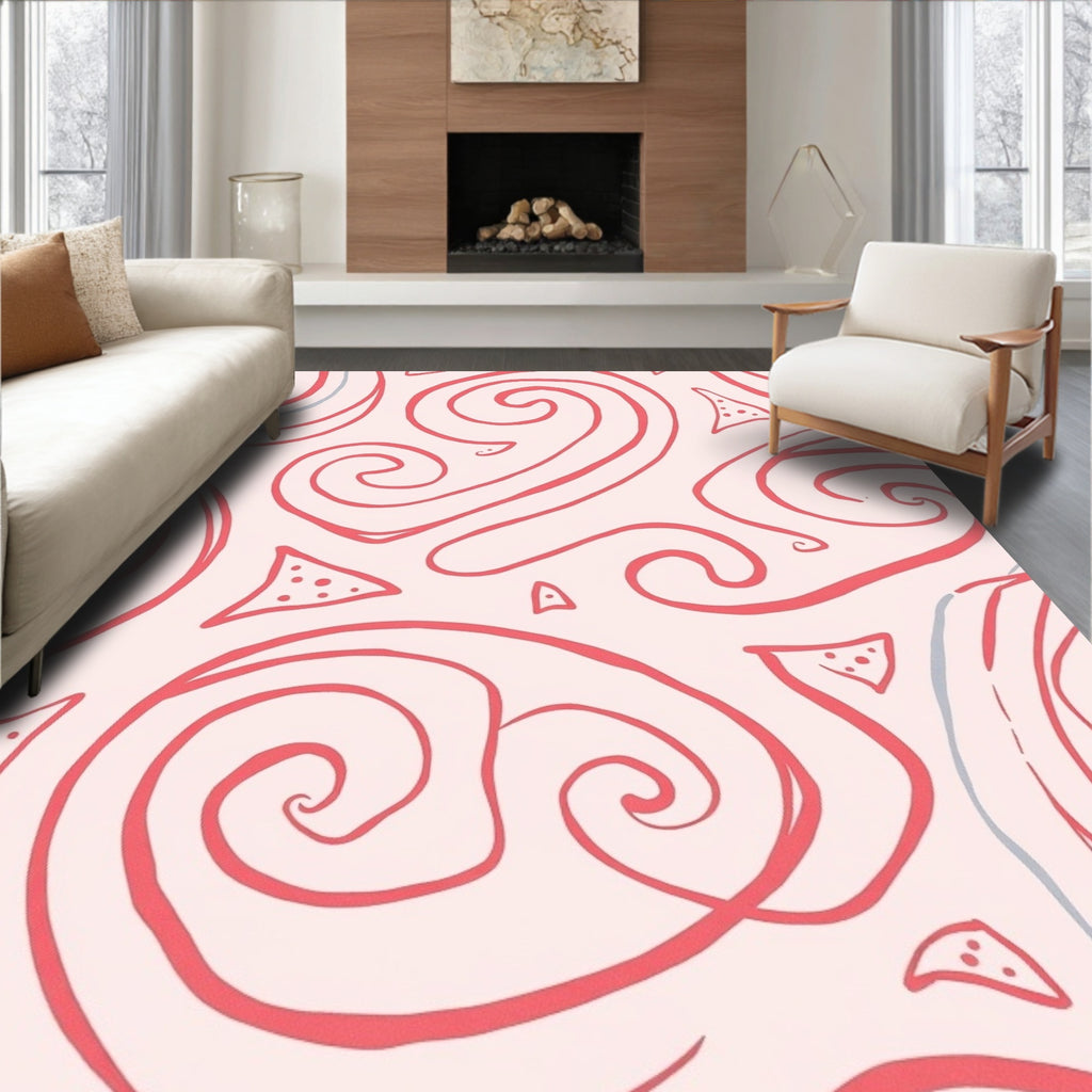 Coral Swirls And Geometric Dots Rug