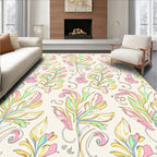Pastel Floral Leaf Scroll Pattern Rug