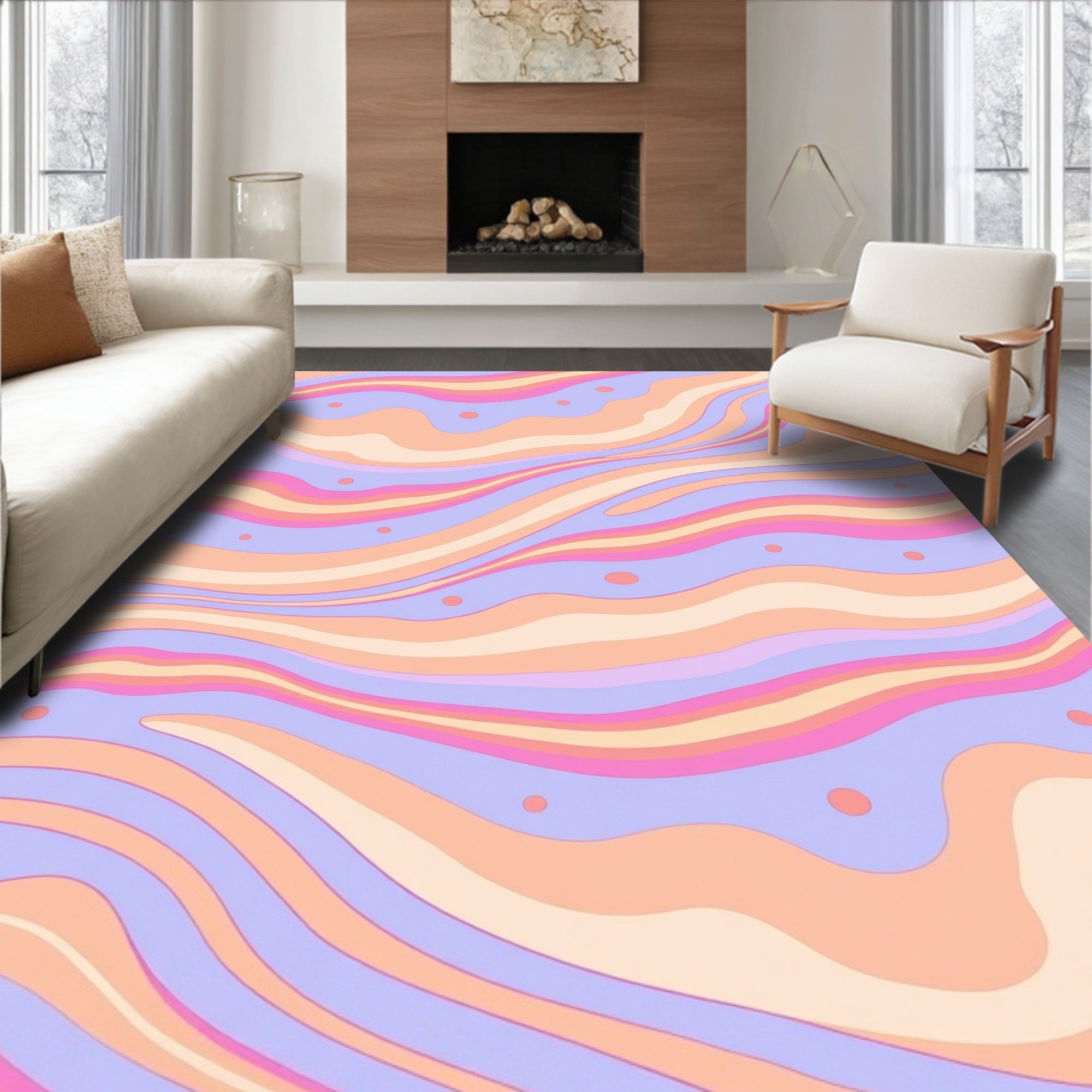 Retro Wavy Pastel Swirls Rug