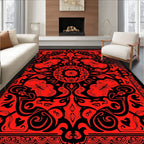 Bold Red Floral Mandala Pattern Rug