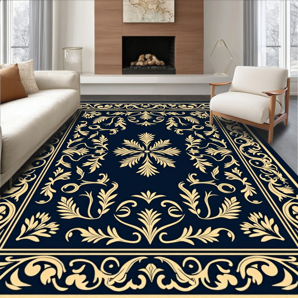Elegant Floral Scroll Patterned Rug