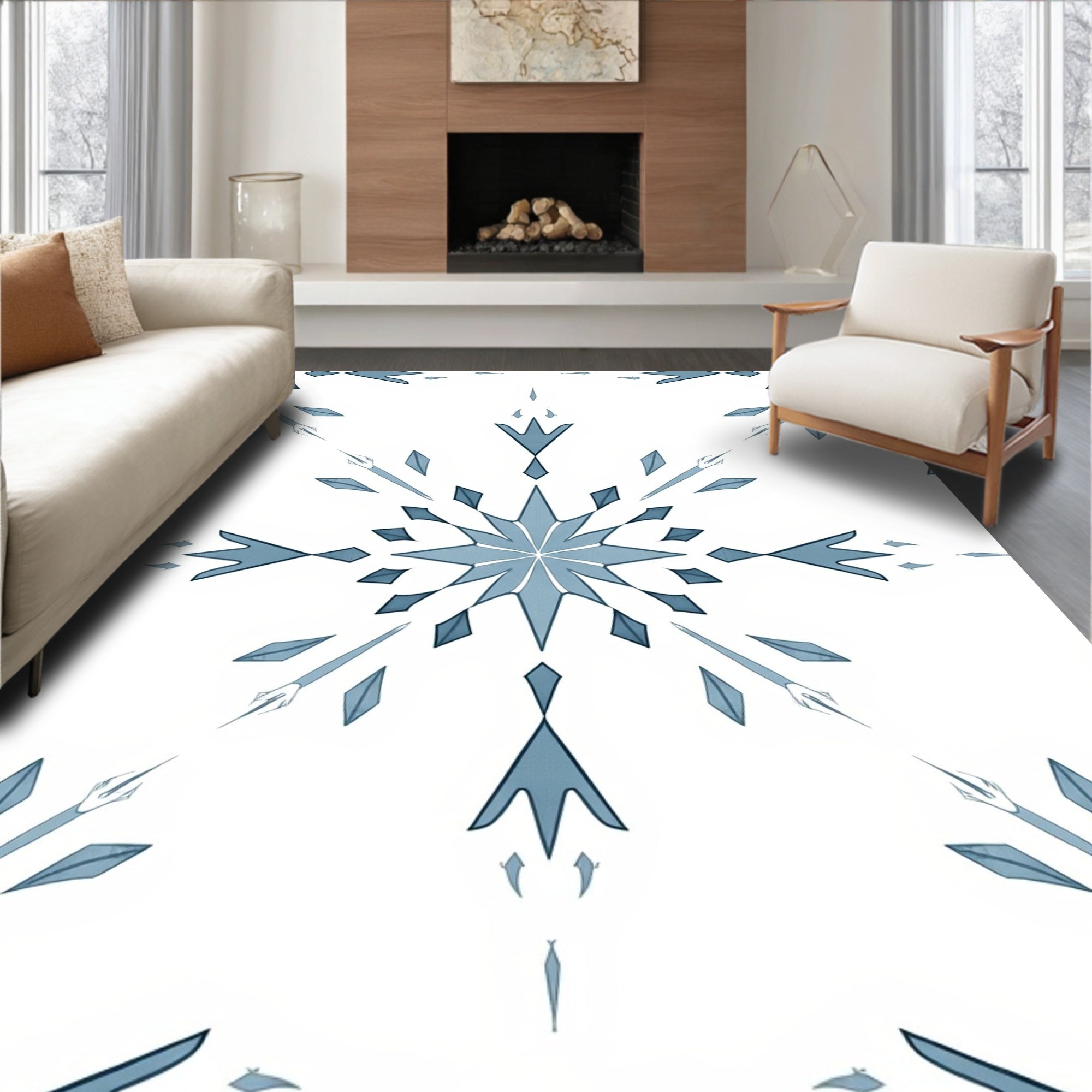 Cool Gray Snowflake Starburst Rug
