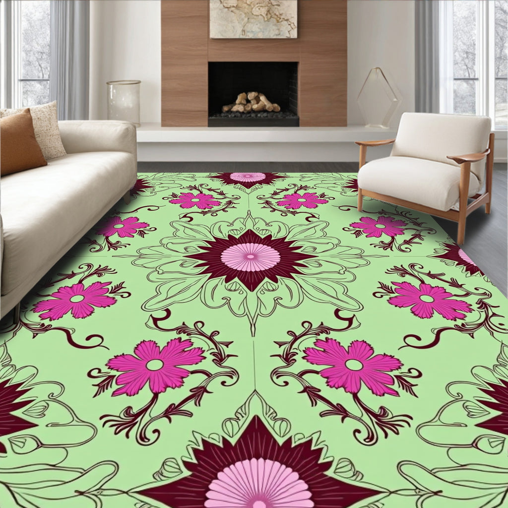 Vibrant Fuchsia Floral Medallion Composition Rug