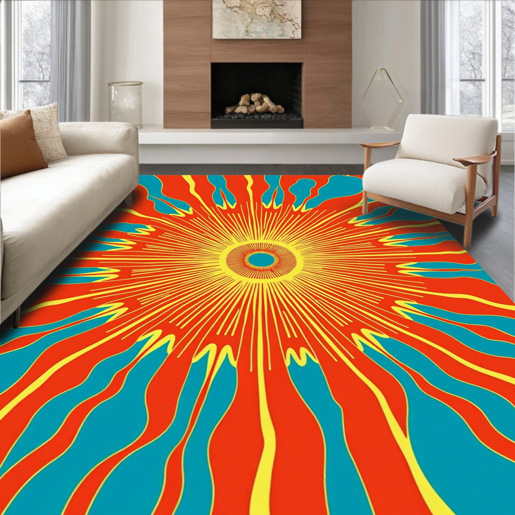 Vibrant Sunburst Abstract Psychedelic Rug