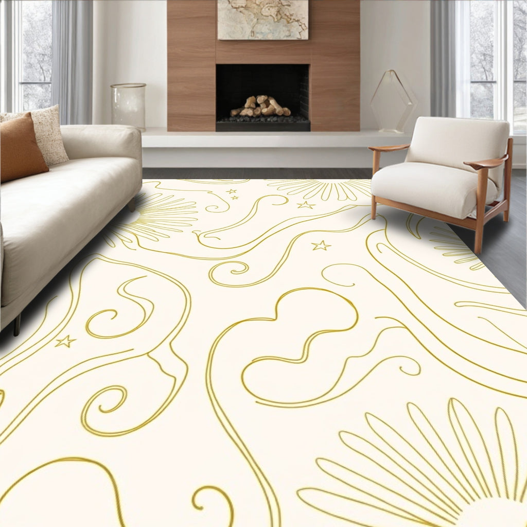 Golden Swirls Sunburst Pattern Rug
