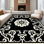 Elegant Black Cream Floral Pattern Rug