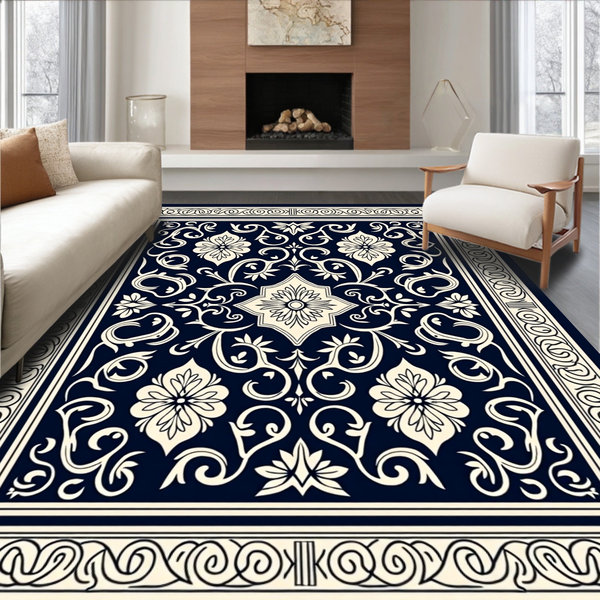 Classic Floral Scrollwork Damask Rug