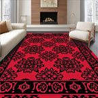 Ornate Red Black Floral Pattern Rug