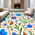 Whimsical Blue Orange Floral Pattern Rug