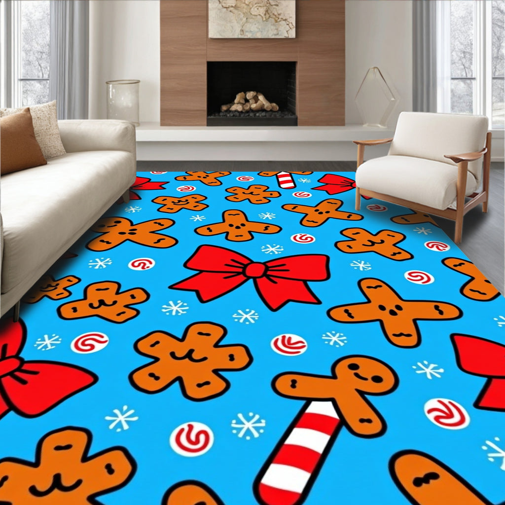 Festive Gingerbread Christmas Bows Rug