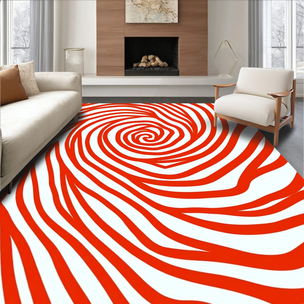 Abstract Red Swirling Lines Rug