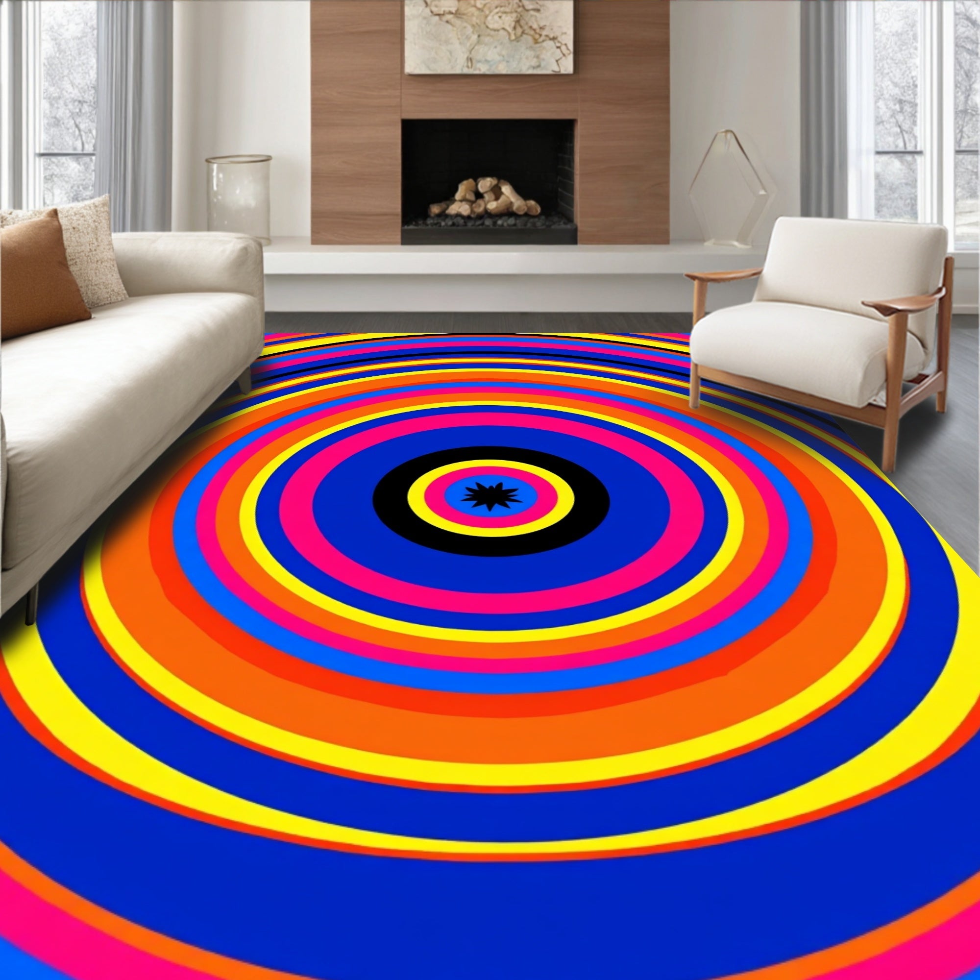 Vibrant Concentric Circles Pattern Design Rug