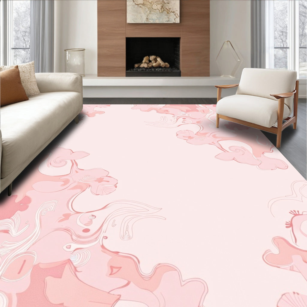 Whimsical Pink Swirl Floral Design Rug