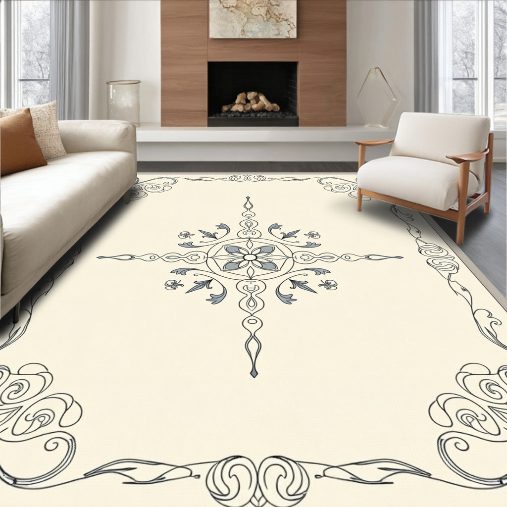 Ornate Floral Scrollwork Cream Rug
