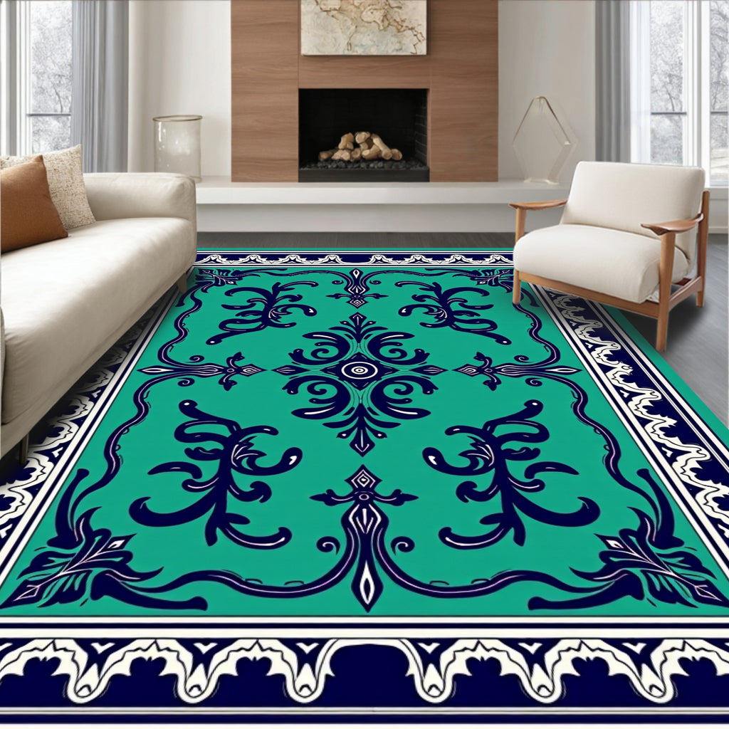 Emerald Teal Oriental Inspired Floral Rug