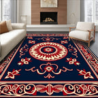 Classic Floral Medallion Red Cream Blue Rug
