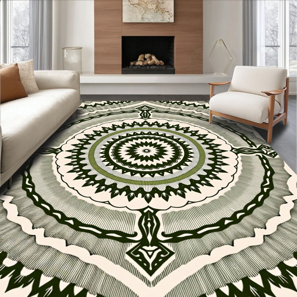 Intricate Teal Green Mandala Pattern Rug