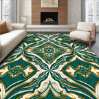 Emerald Gold Floral Mandala Pattern Rug