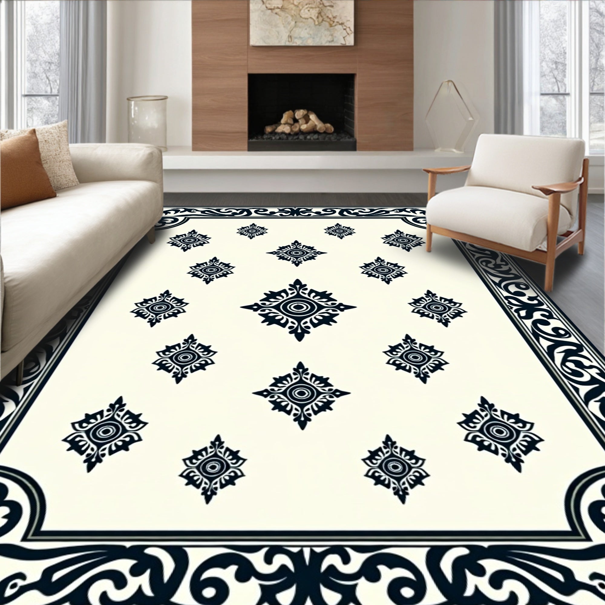 Intricate Dark Floral Motif Pattern Rug