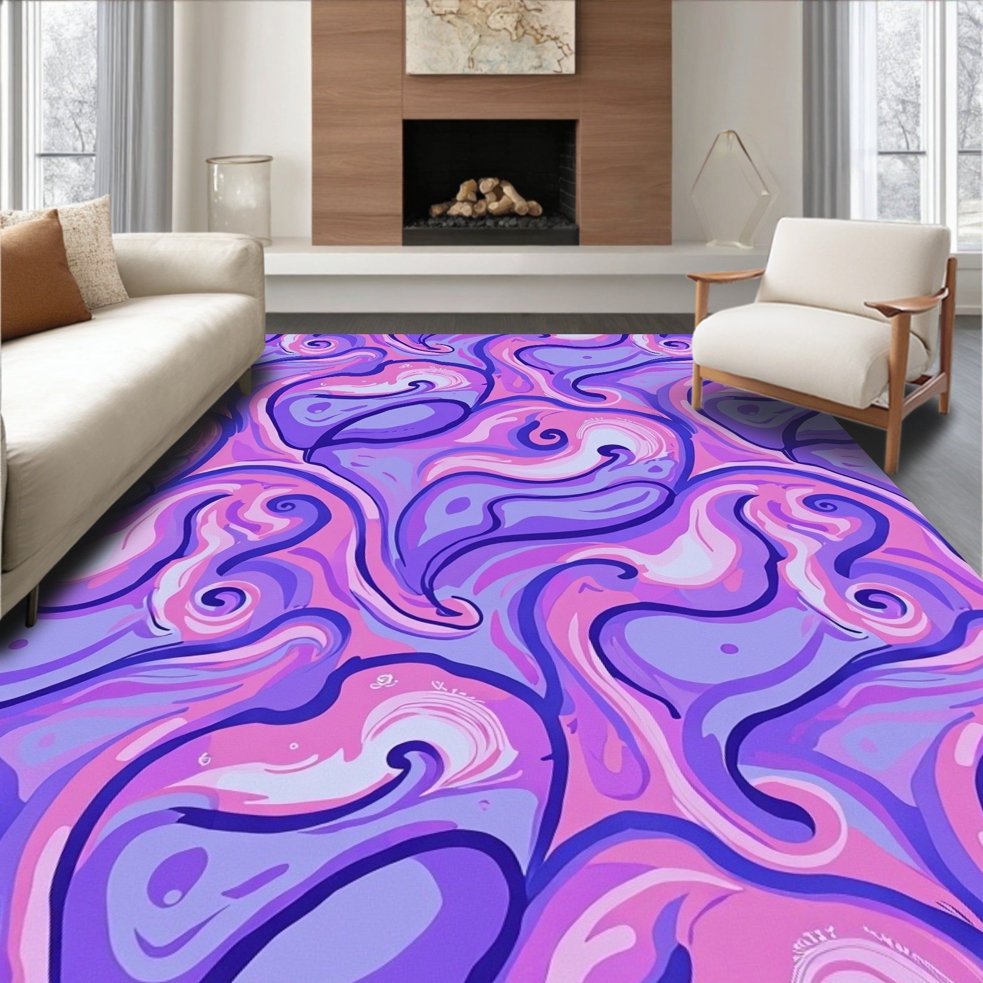 Swirling Abstract Lavender Pink Design Rug