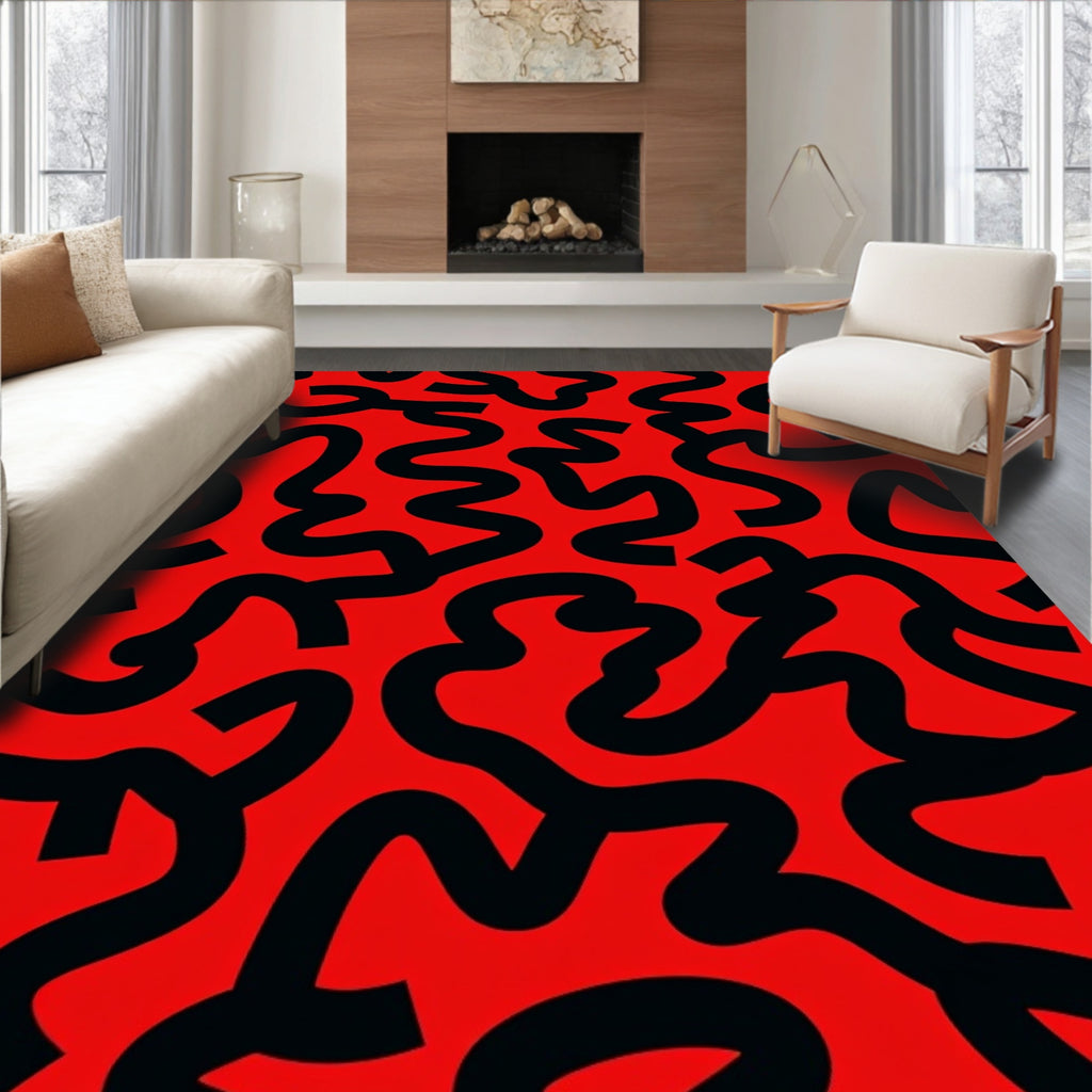 Bold Black Wavy Lines Rug