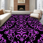 Vibrant Pink Floral Damask Black Rug