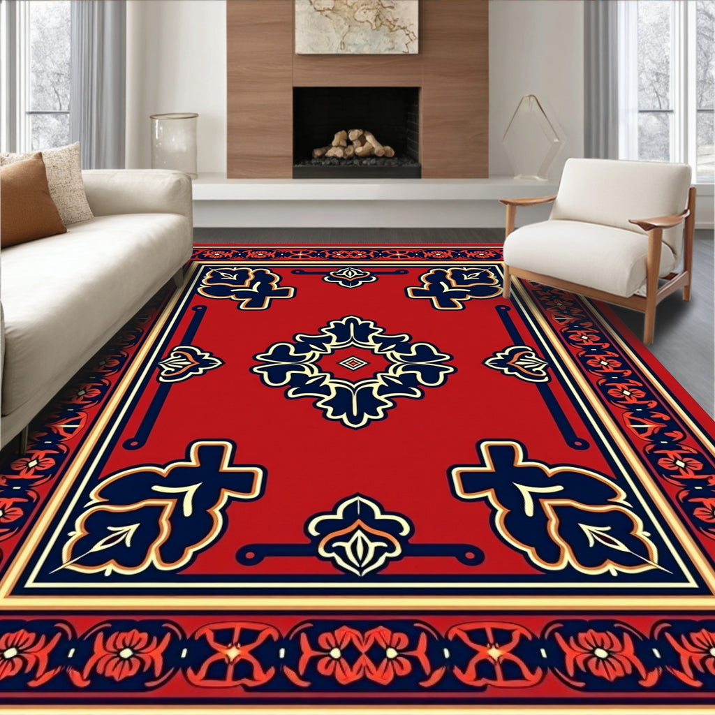 Red Floral Vine Traditional Rug