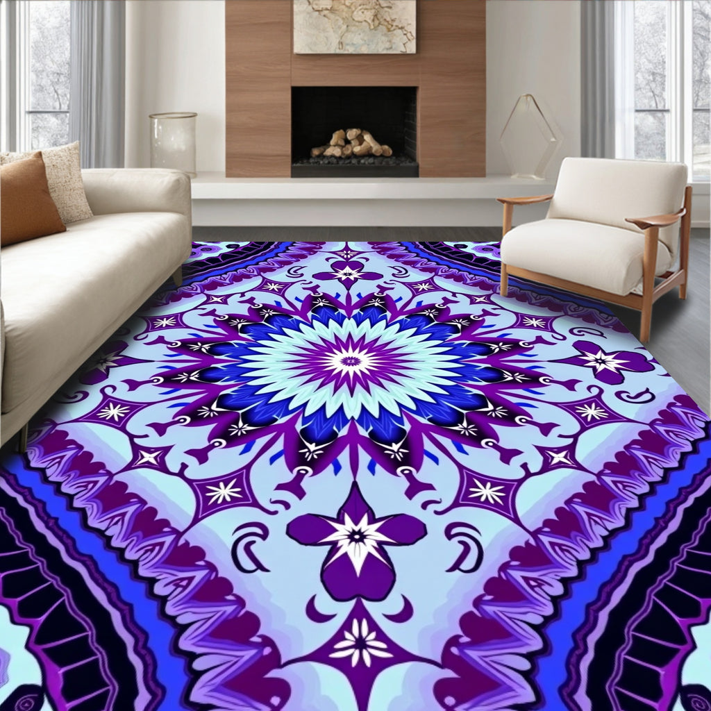 Mandala Style Purple Blue Geometric Design Rug