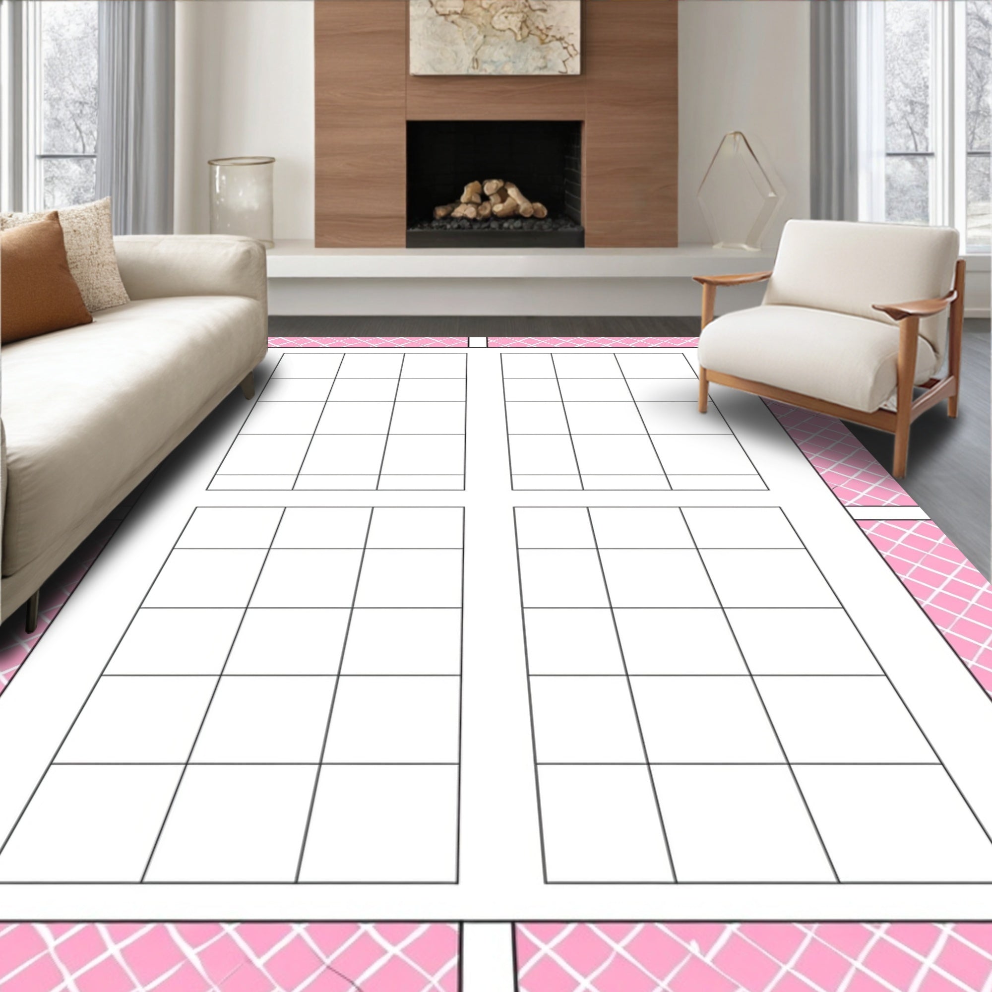 Pink Diamond Lattice Pattern Design Rug