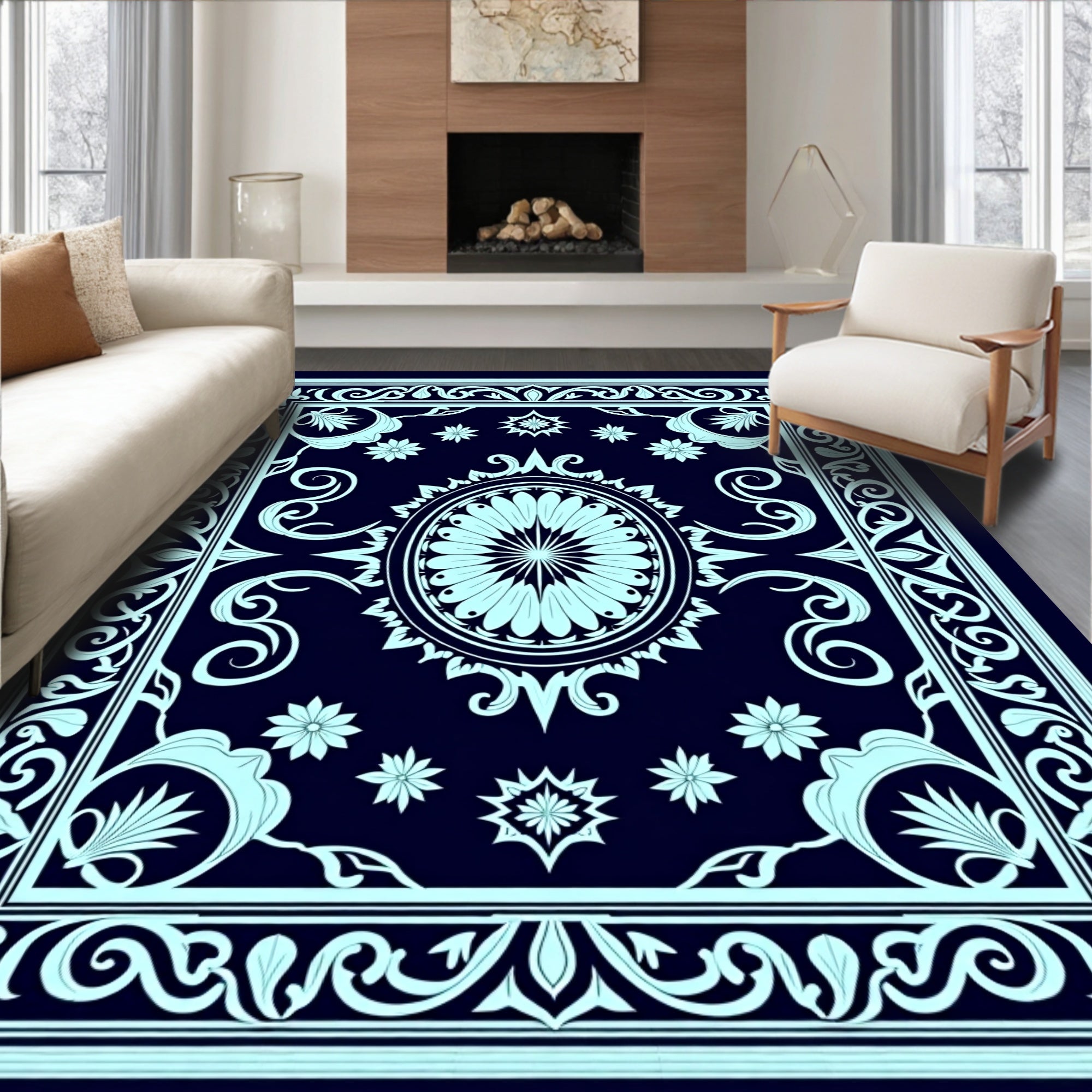 Art Nouveau Floral Medallion Design Rug