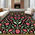 Floral Bird With Yellow Accents Design Rug