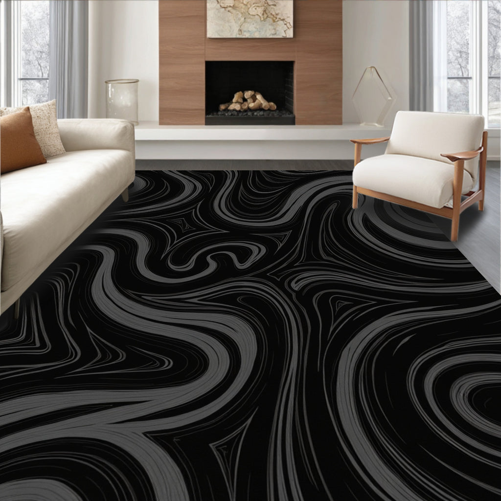 Dark Flowing Swirl Abstract Rug