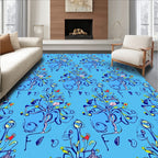 Whimsical Blue Floral Art Nouveau Design Rug