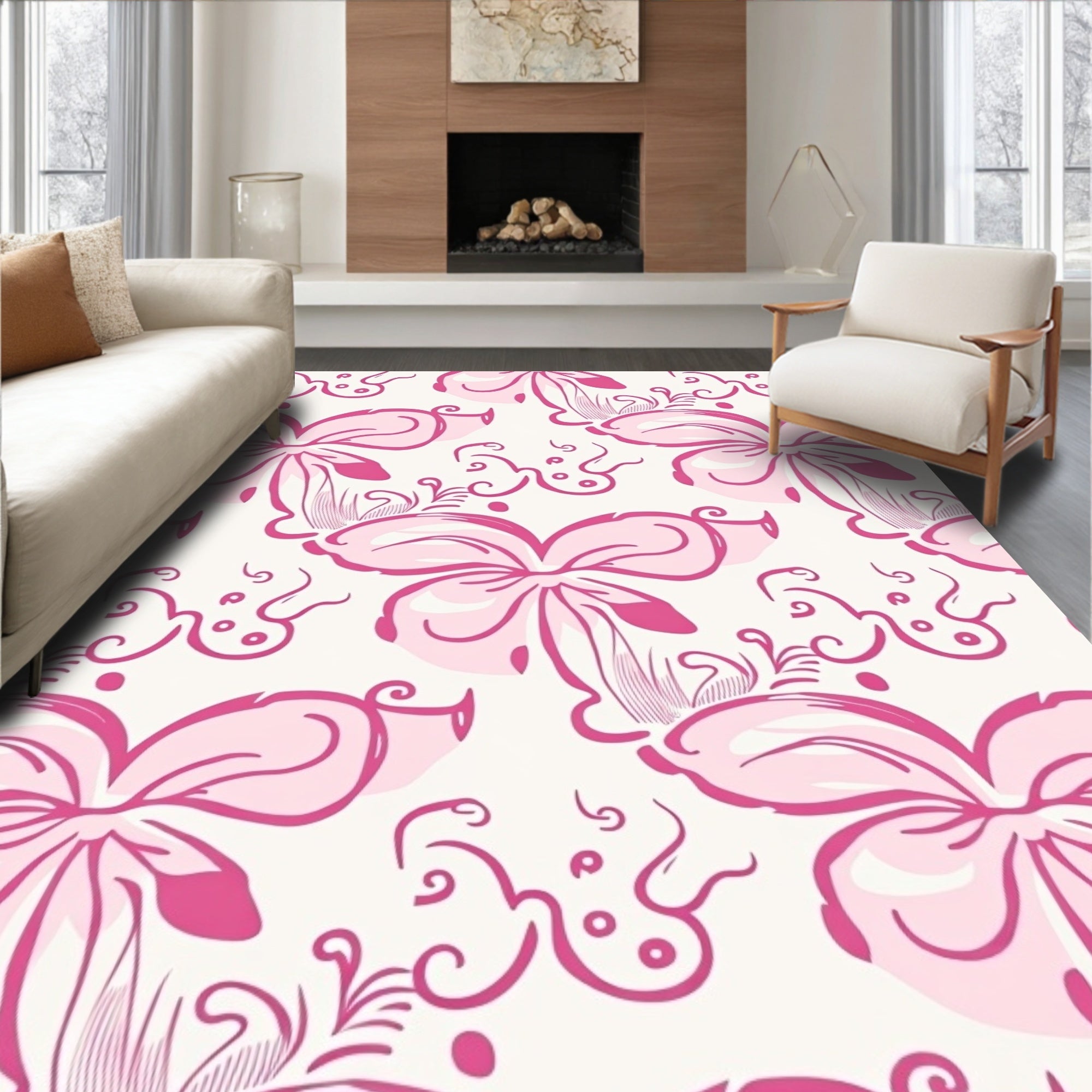 Pink Floral Swirls Design Rug
