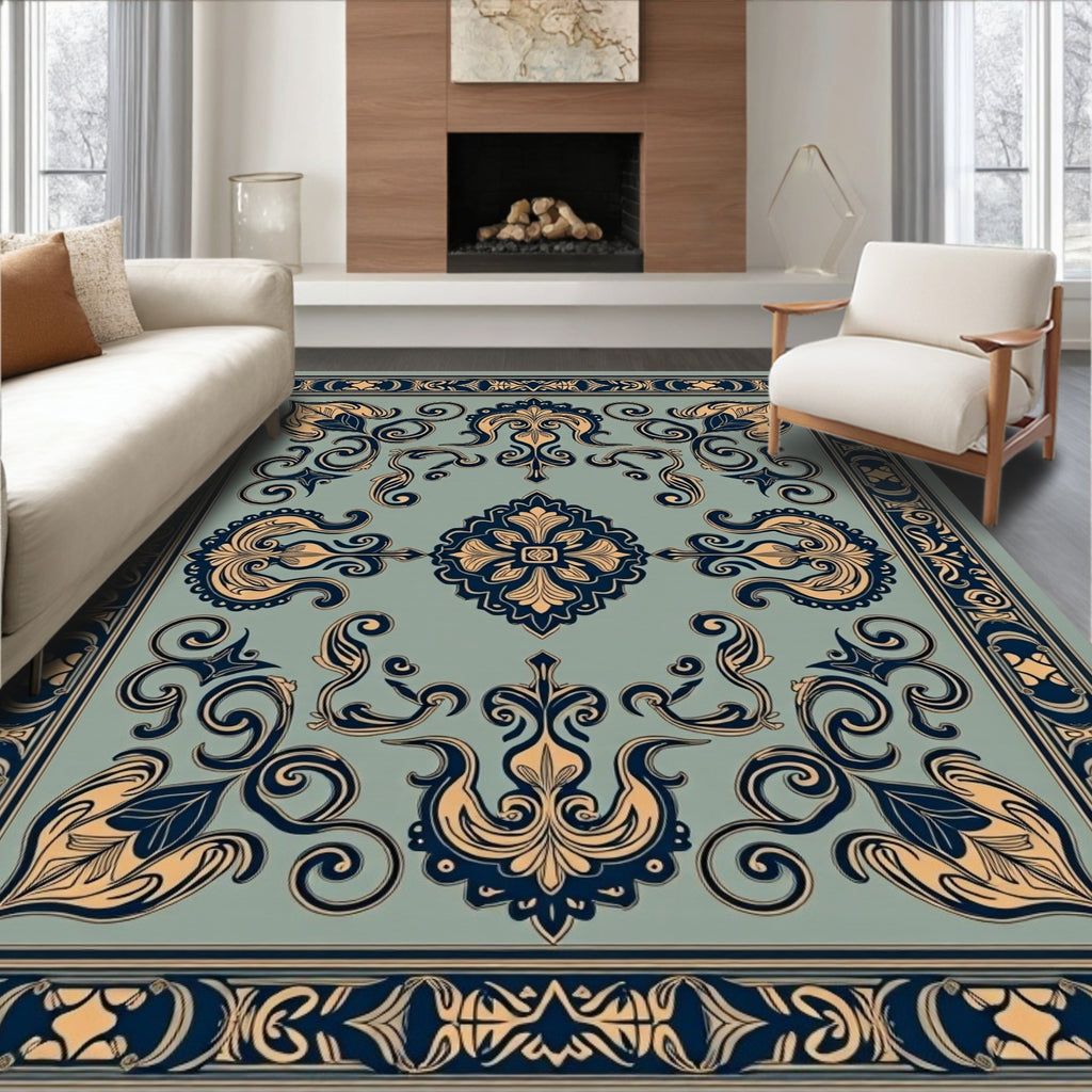 Ornate Scrollwork Floral Pattern Design Rug