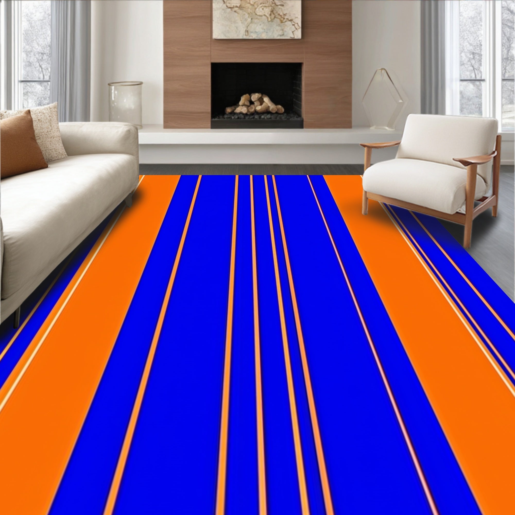 Bold Orange Blue Vertical Lines Rug