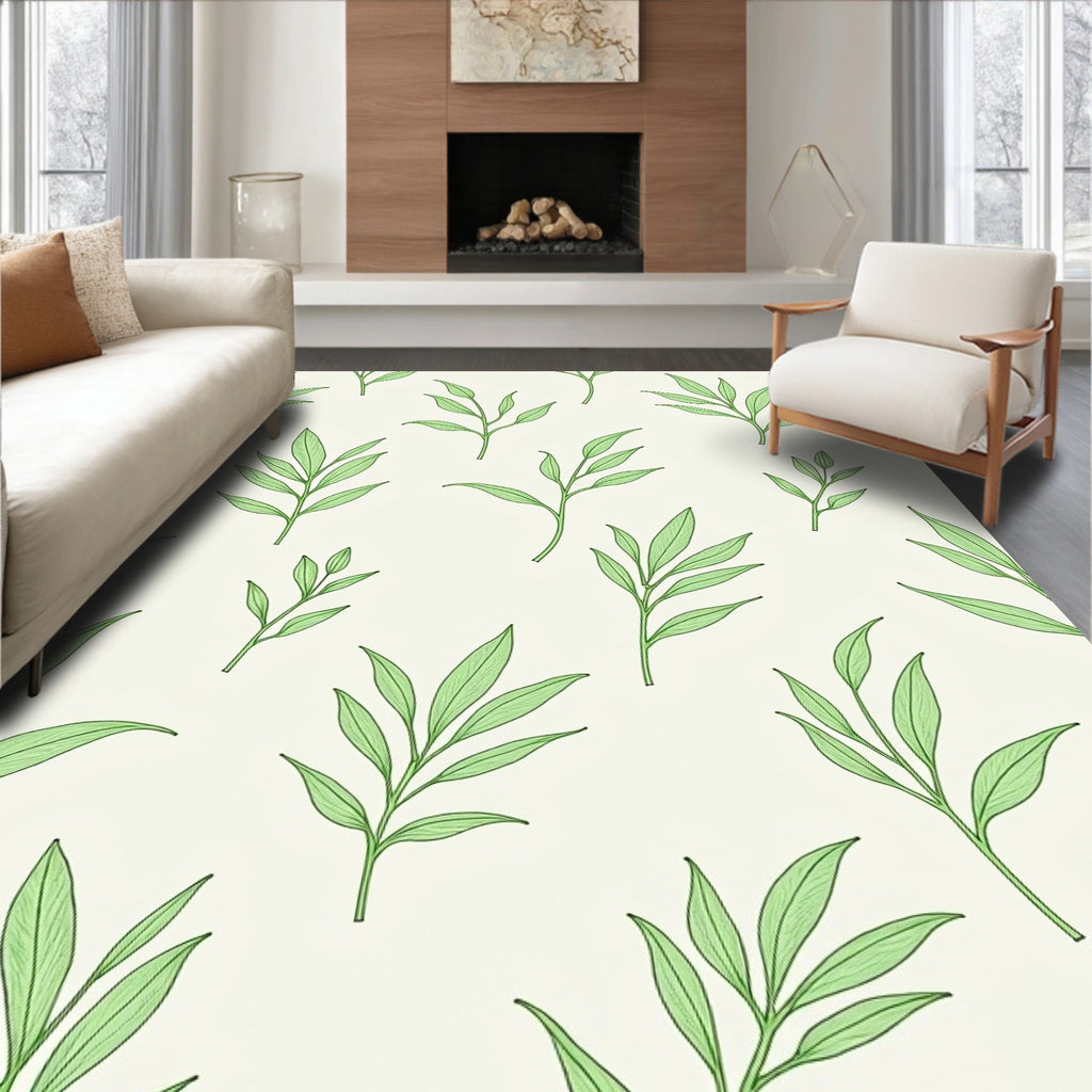 Green Leafy Botanical Pattern Rug