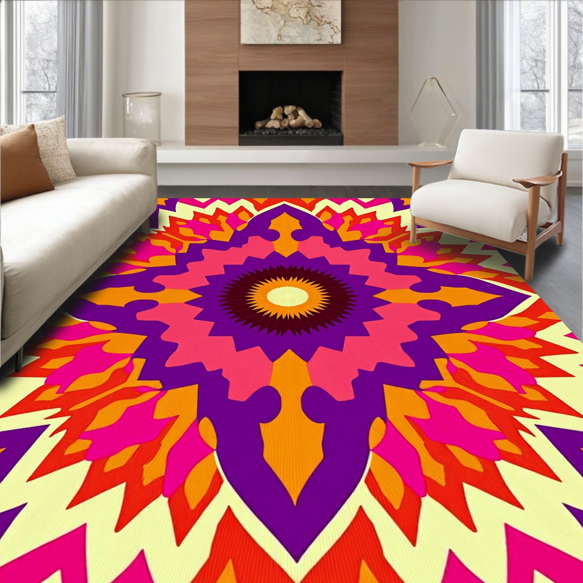 Vibrant Kaleidoscope Geometric Design Rug
