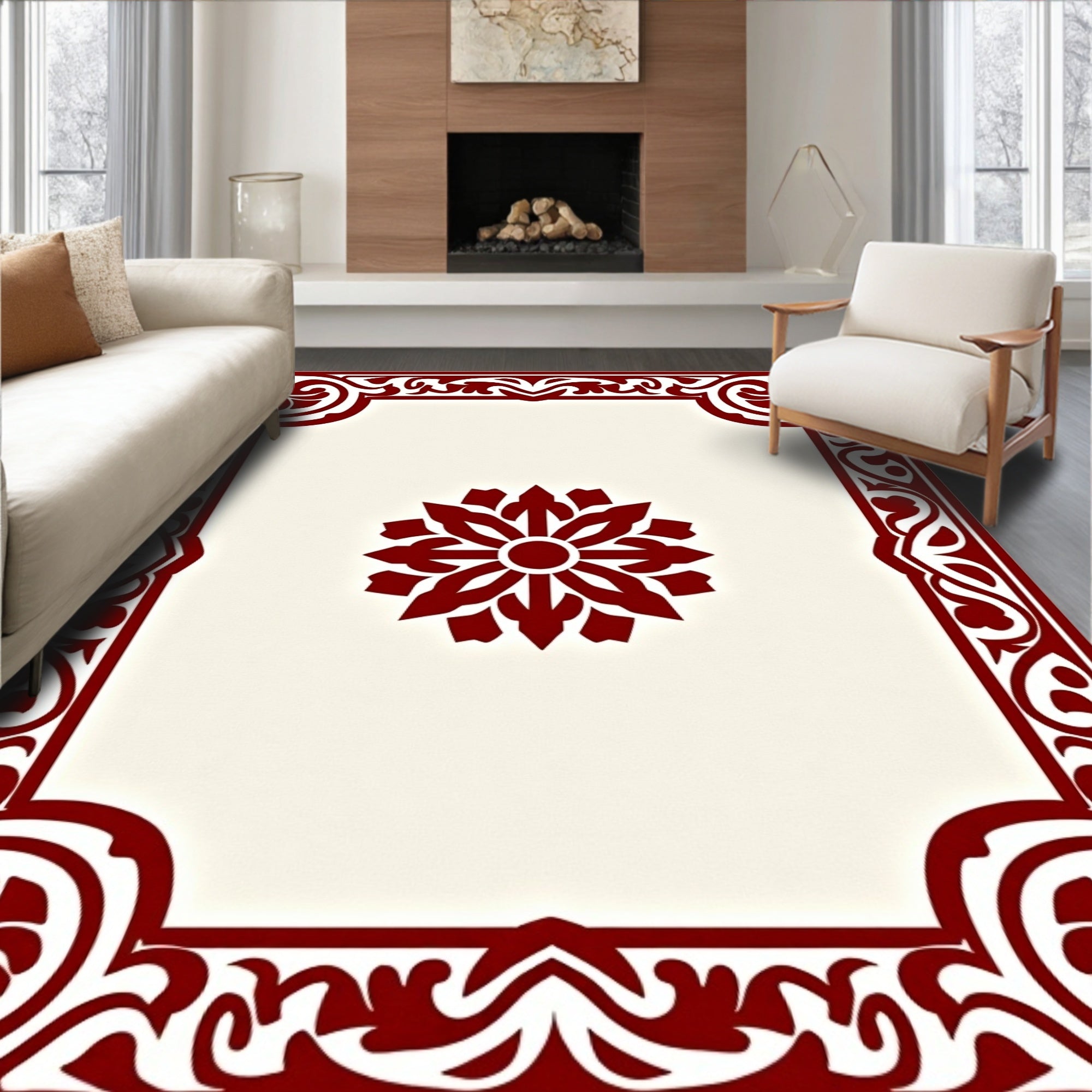 Rich Floral Medallion Border Design Rug