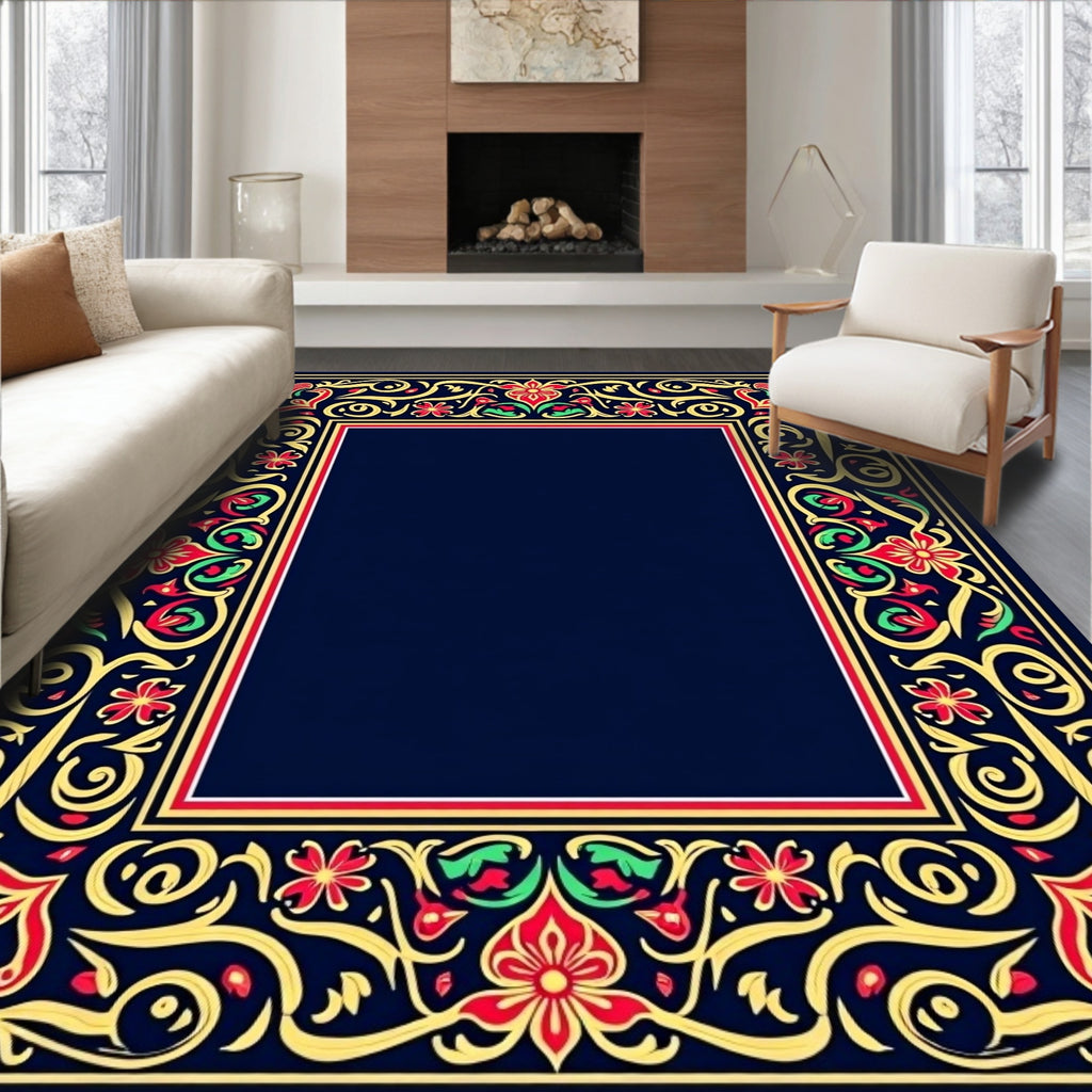 Ornate Floral Border Design Rug