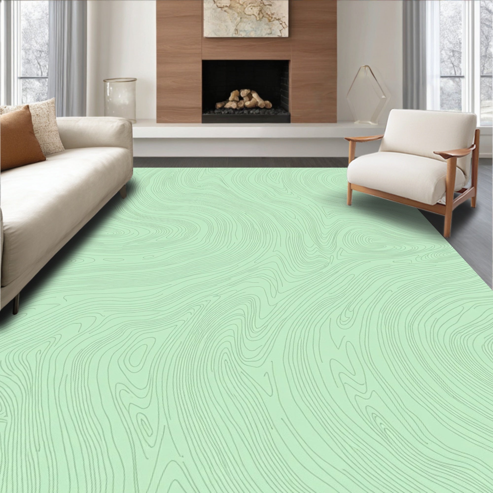 Mint Abstract Contour Pattern Rug