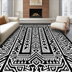 Ethnic Monochromatic Geometric Pattern Rug