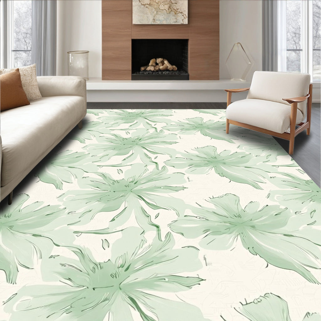 Soft Green Watercolor Bloom Repeat Rug
