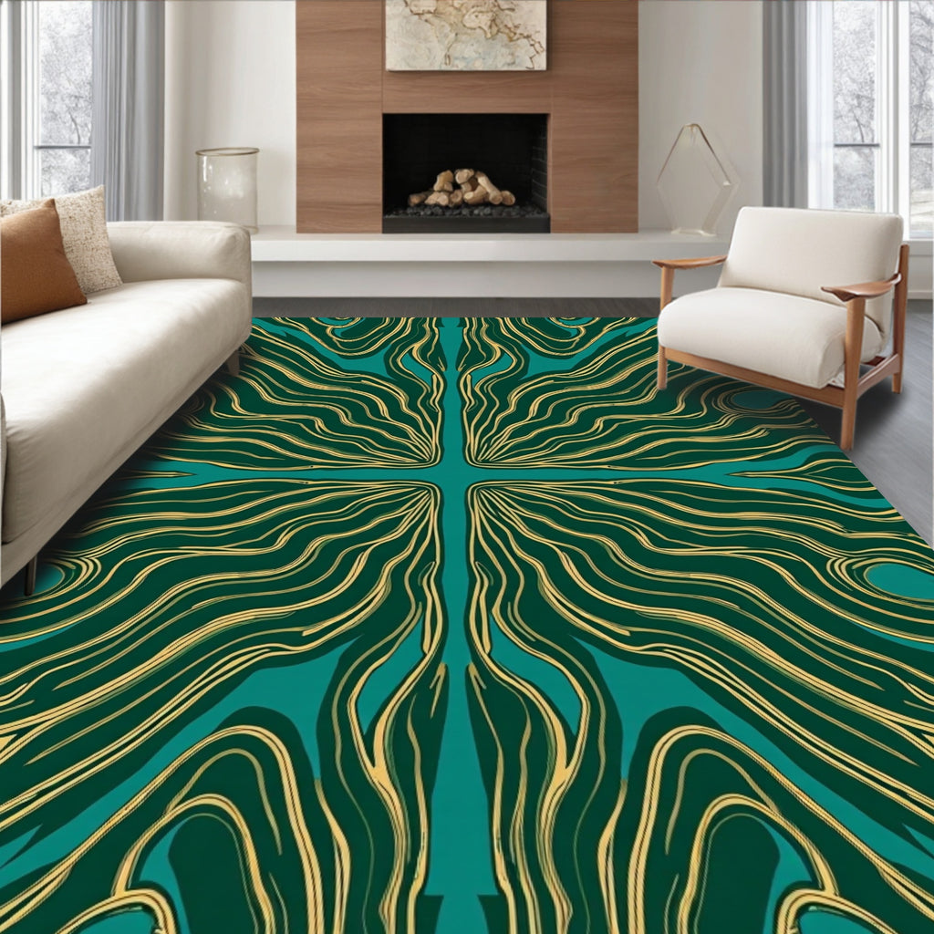Teal Gold Organic Flow Design Rug