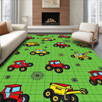 Red and Yellow Tractor Farm Pattern Rug