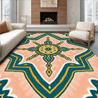 Ornate Teal and Gold Mandala Design Rug