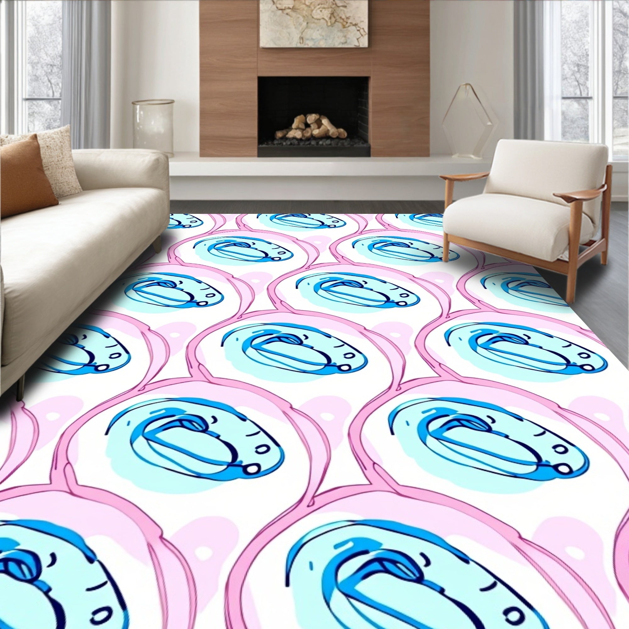 Playful Swirls Pink Blue Pastel Rug