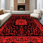 Red Black Ornamental Flourish Rug