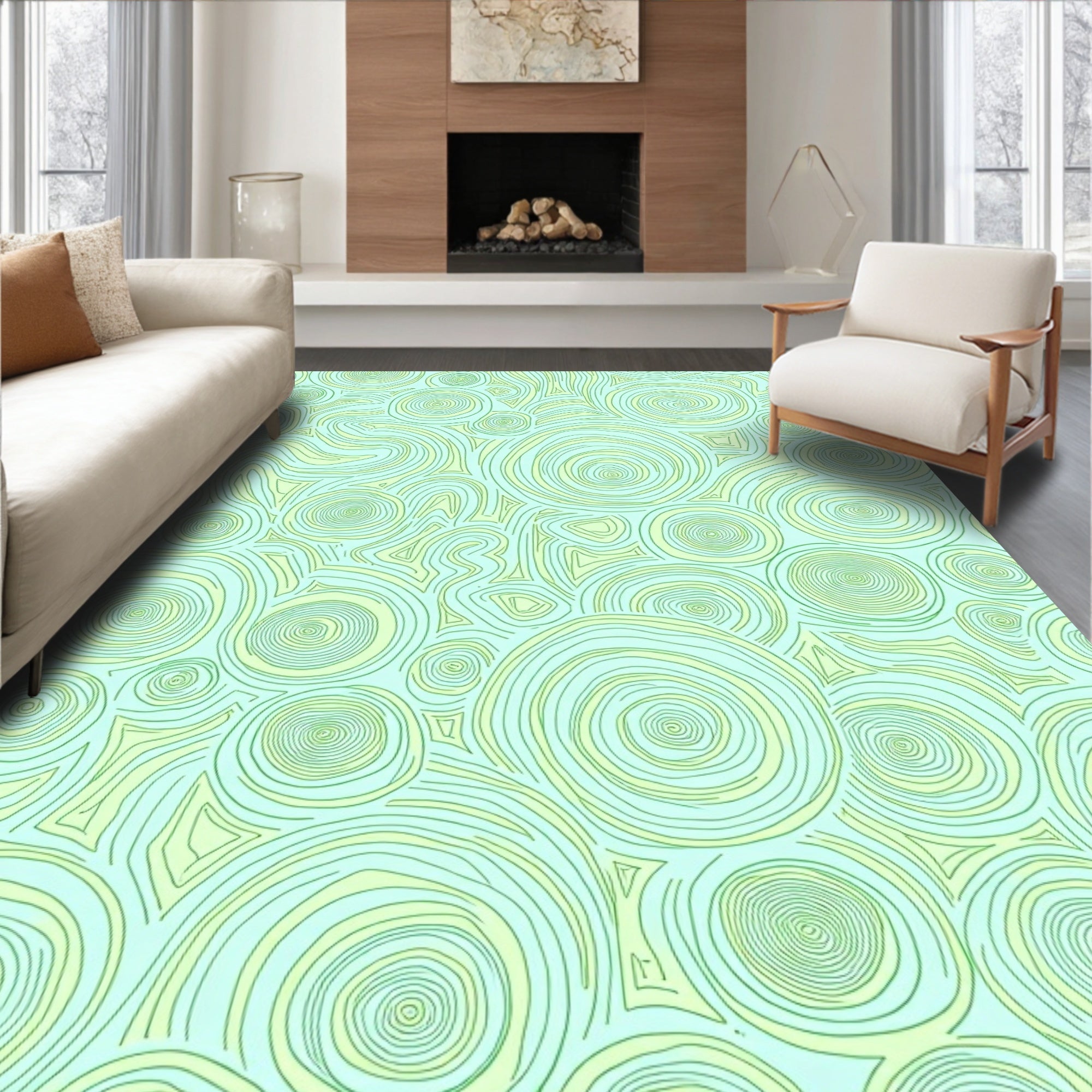 Abstract Swirls Shapes Pastel Design Rug